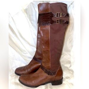 Cole Haan Brown Leather and Fabric 1/2” Heel Riding Boots Size 8